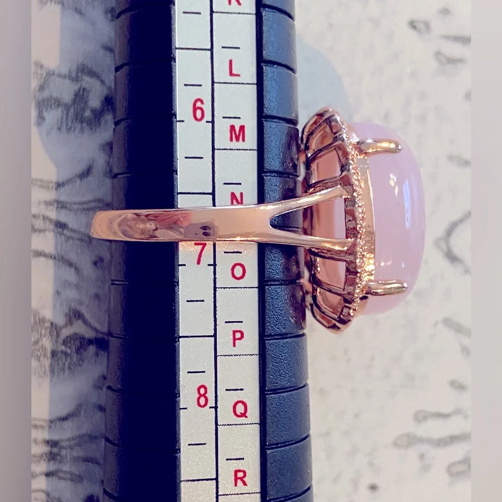 Unmarked Rose Gold Necklace/Ring Set in Glamour Pink Gold Fill-Artificial Quartz - Picture 15 of 16